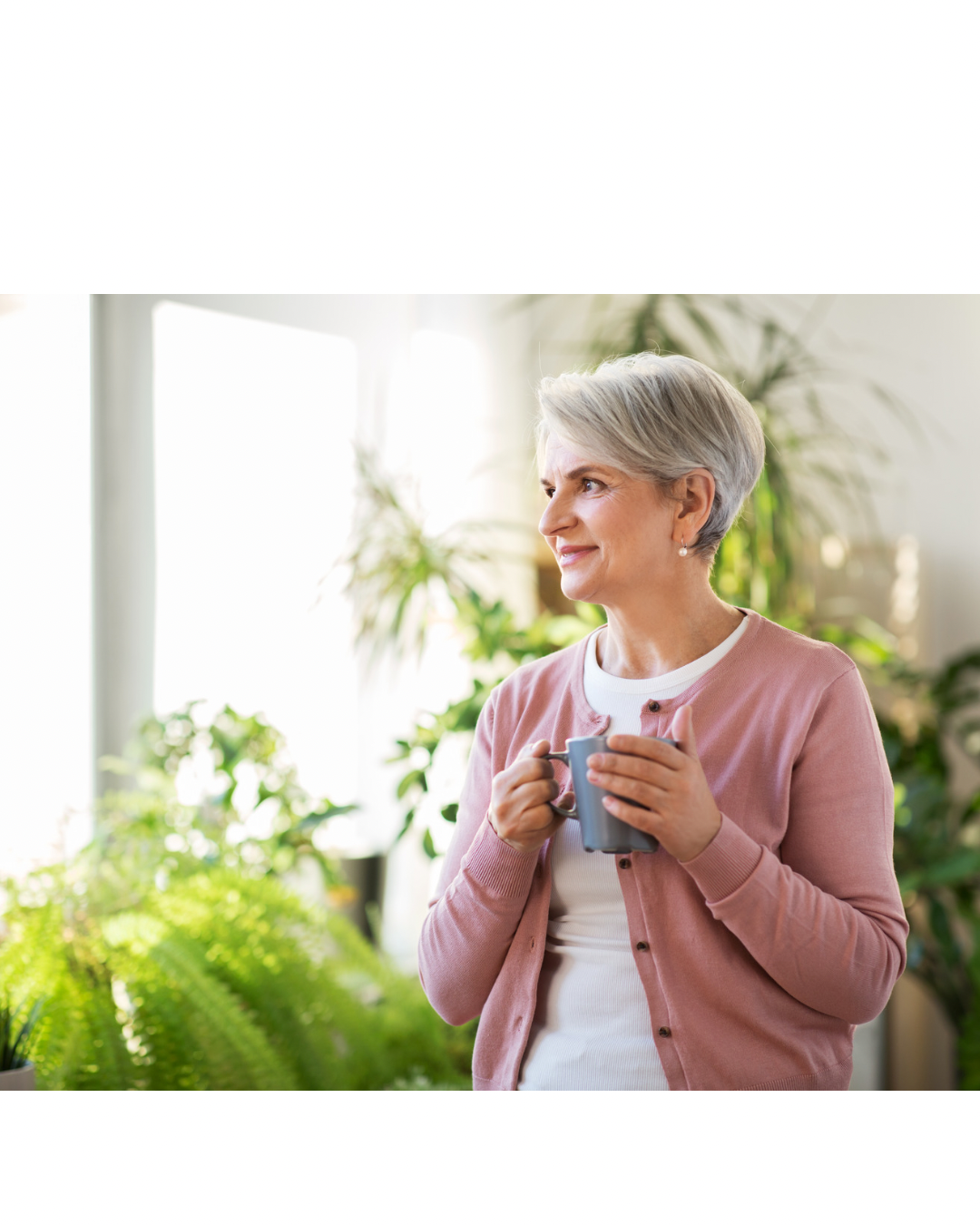 Senior woman enjoying a peaceful moment at home in Avon, Indiana with in-home care support